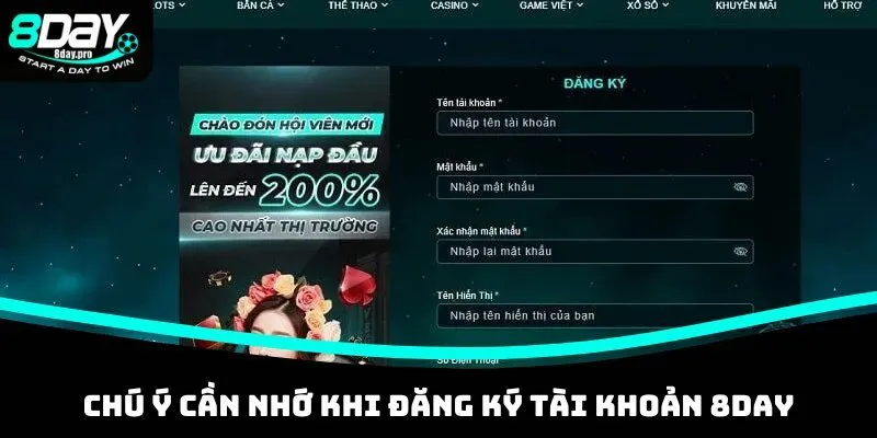 Chú ý cần nhớ khi đăng ký 8DAY