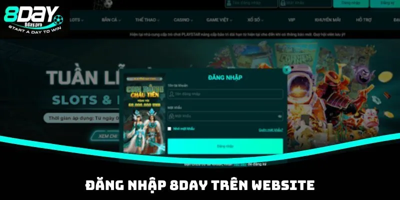 Đăng nhập 8DAY trên website